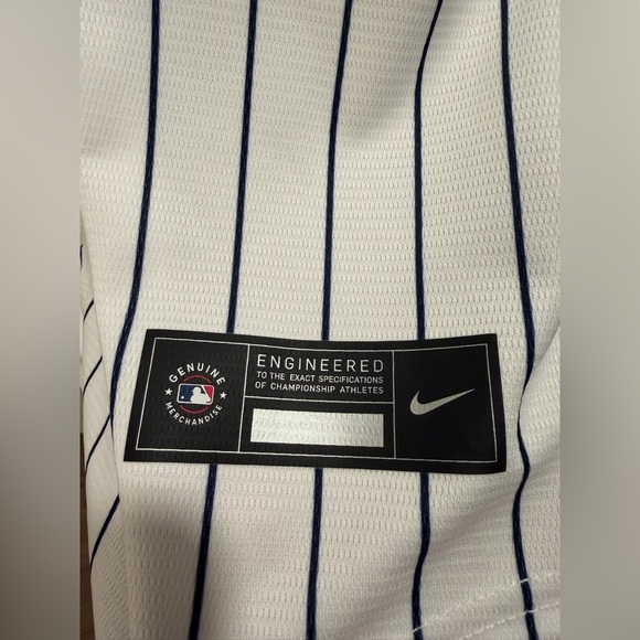 Aaron Judge x Nike White Pinstripe Baseball Jersey with Navy Stripes - Picture 3 of 4